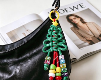 Personalized Paracord Christmas Tree Bag Charm,Custom Name Bead Keychain,Handmade Christmas Ornament,Holiday Purse Accessory, Christmas Gift