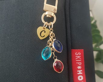Personalized Birthstone Keychain , Custom Aquamarine Key Ring for Girl ,Mothers Day Gift, mother birthday gift, , Family tree keychain