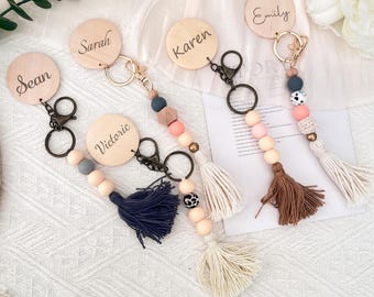Personalized boho keychain, soft bead keychain, backpack tag, purse tag, New driver gifts,Birthday Gifts for Her,Gift with Name for her.