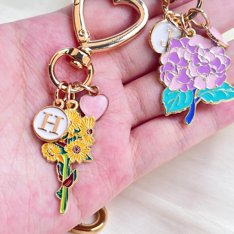 Personalized Flower Keyring Charm,flower Bunch Keyring,keychain for ...