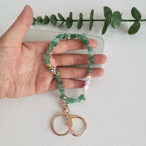 Personalized Name Crystal Keychain with Evil Eye,Gemstone Keychain,Evil eye Keychain,Natural Stone keychain,Natual Crystal Keychain