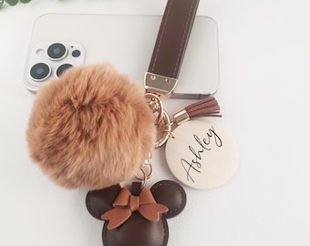 Personalized Name Leather Keychain,Luxury Keychain,Monogrammed Strap Keychain,Cute Wristlet Keyring for Mom,Mom Birthday Gifts