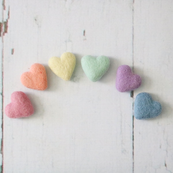 Felt Rainbow Heart Set, Felt Hearts, Rainbow Hearts, Heart Photo Prop, Newborn Photo Prop, Pastel Rainbow Decor, Rainbow Decor, Pastel Heart