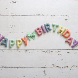 Happy Birthday Banner, Felt Birthday Banner, Reusable Birthday Banner, Birthday Garland, Pastel Party Decor, Pastel Rainbow Decor