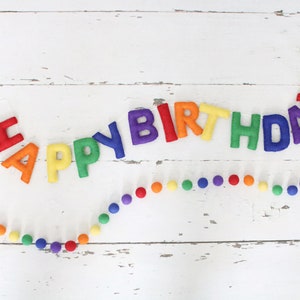 Happy Birthday Banner, Felt Birthday Banner, Reusable Birthday Banner, Birthday Garland, Rainbow Letters, Rainbow Banner, Felt Balls