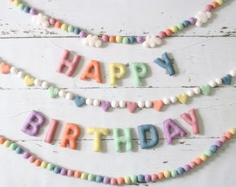 Pastel Happy Birthday Banner, Felt Birthday Banner, Reusable Birthday Banner, Birthday Garland,, Pastel Rainbow Banner, Rainbow Garland