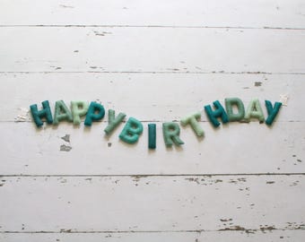 Happy Birthday Banner, Felt Birthday Banner, Reusable Birthday Banner, Birthday Garland, Neutral Birthday, Neutral Greens Birthday Garland