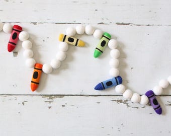 Back to School Felt Ball Garland, Apple Felt Banner, Classroom Banner, Teacher Christmas, Pencil Banner, Pencil Garland, Teacher Gift