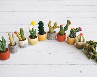Handmade Felt Succulent Plant Shelf Decor Mini Cactus Potted Houseplant Gift Nursery Office Decoration