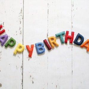 Happy Birthday Banner, Felt Birthday Banner, Reusable Birthday Banner, Birthday Garland, Bold Letters, Rainbow Banner, Colorful Garland