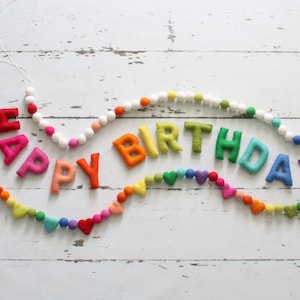 Happy Birthday Banner, Felt Birthday Banner, Reusable Birthday Banner, Birthday Garland, Rainbow Letters, Rainbow Banner, Rainbow Garland