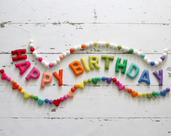 Happy Birthday Banner, Felt Birthday Banner, Reusable Birthday Banner, Birthday Garland, Rainbow Letters, Rainbow Banner, Rainbow Garland