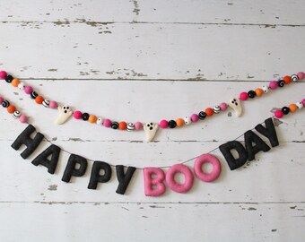 Halloween Birthday Banner, Happy Boo Day Banner, Spooky Birthday Decor, Halloween Party Garland, Felt Ghost Garland, Boo Birthday