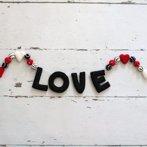 Valentine&#39;s Garland, Valentine Banner, Heart Banner, Heart Garland, Felt Heart, Valentine Felt Balls, Love Garland, Love Mantle Decor
