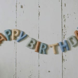 Happy Birthday Banner, Felt Birthday Banner, Reusable Birthday Banner, Birthday Garland, Blue Neutral Birthday, Neutral Birthday Garland