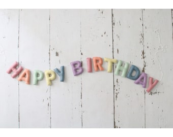 Happy Birthday Banner, Felt Birthday Banner, Reusable Birthday Banner, Birthday Garland, Pastel Party Decor, Pastel Rainbow Decor