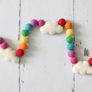 Bold Rainbow and Clouds Felt Garland, Rainbow Garland, Rainbow Banner, Rainbow Decor, Rainbow Wall Decoration, Bold Rainbow Colors, Bright