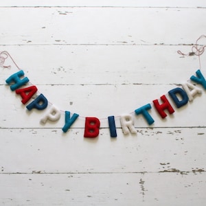 Happy Birthday Banner, Felt Birthday Banner, Reusable Birthday Banner, Neutral Birthday, Patriotic Birthday Garland, Summer Banner