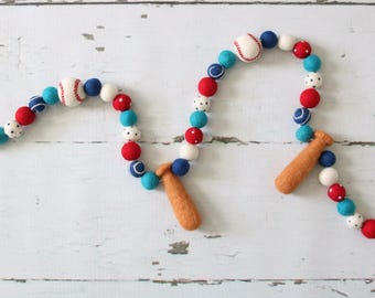 Baseball Felt Ball Garland, Baseball Banner, Felt Ball Banner, Baseball Birthday, Felt Baseball, Baseball Party Decor, Kid Room Decor