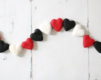 Felt Heart Garland, Felt Ball Garland, Felt Shape Garland, Heart Garland, Felt Heart, Valentine's Day Garland, Mantle Decor, Valentine Decor