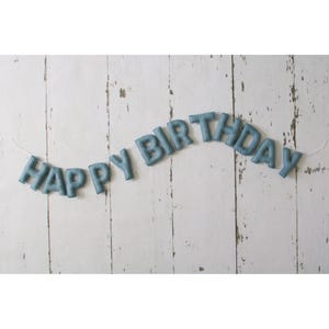 Happy Birthday Banner, Felt Birthday Banner, Reusable Birthday Banner, Birthday Garland, Blue Neutral Birthday, Neutral Birthday Garland