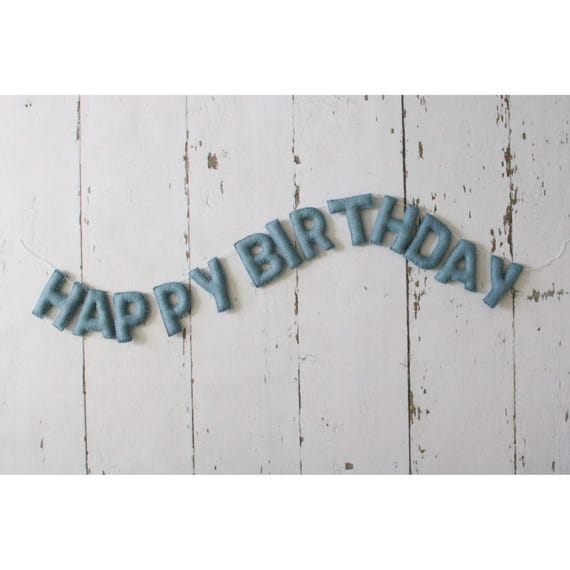 Happy Birthday Banner, Felt Birthday Banner, Reusable Birthday Banner, Birthday Garland, Blue Neutral Birthday, Neutral Birthday Garland