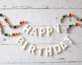 Happy Birthday Banner, Felt Banner, Reusable Birthday Banner, Neutral Birthday, Colorful Birthday Garland, Felt Letter Birthday Banner