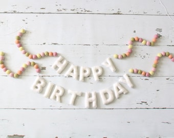 Happy Birthday Banner, Felt Banner, Reusable Birthday Banner, Neutral Birthday, Colorful Birthday Garland, Felt Letter Birthday Banner