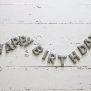Happy Birthday Banner, Felt Birthday Banner, Reusable Birthday Banner, Birthday Garland, Grey Birthday, Neutral Birthday Garland