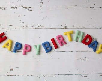 Happy Birthday Banner, Felt Birthday Banner, Reusable Birthday Banner, Birthday Garland, Bright Letters, Gender Neutral Banner, Felt Garland