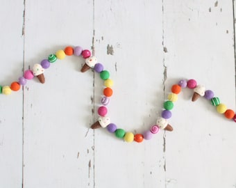 Ice Cream Felt Ball Garland, Bright Felt Ball Banner, Cone Garland, Sprinkle Ice Cream Banner, Felt Ice Cream, Summer Banner, Treat Garland