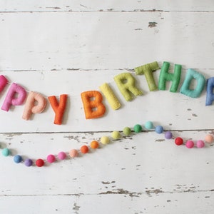 Happy Birthday Banner, Felt Birthday Banner, Reusable Birthday Banner, Birthday Garland, Rainbow Letters, Rainbow Banner, Felt Balls
