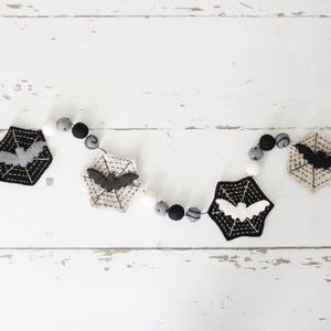 Halloween Garland, Halloween Banner, Spider Webs Banner, Bat Garland, Felt Webs, Halloween Felt Balls, Halloween Decor, Spooky Mantle Decor