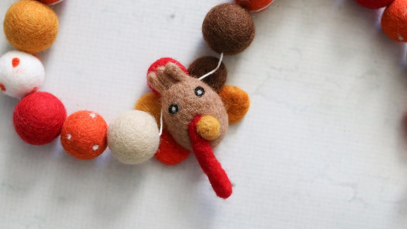 Felt Thanksgiving Banner, Thanksgiving Garland, Turkey Banner, Felt Turkey, Fall Mantle Decor, Turkey Felt Ball Garland, Pom Pom Garland image 4