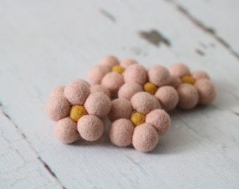 Boho Felt Daisy Set, Felt Flower, Boho Colors, Felt Ball Daisy, Boho Flowers, Daisy Tier Tray Decoration