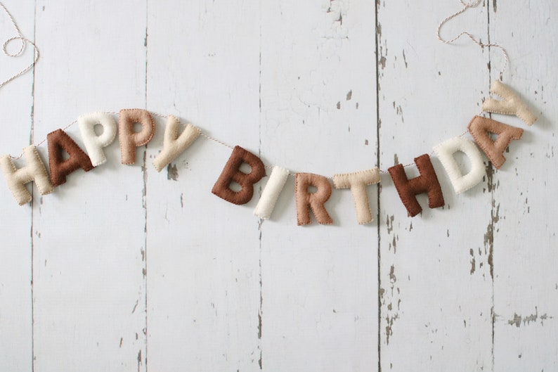 Happy Birthday Banner, Felt Birthday Banner, Reusable Birthday Banner, Birthday Garland, Neutral Birthday, Neutral Birthday Garland image 4