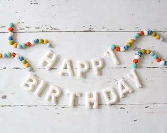 Happy Birthday Banner, Felt Banner, Reusable Birthday Banner, Neutral Birthday, Colorful Birthday Garland, Felt Letter Birthday Banner