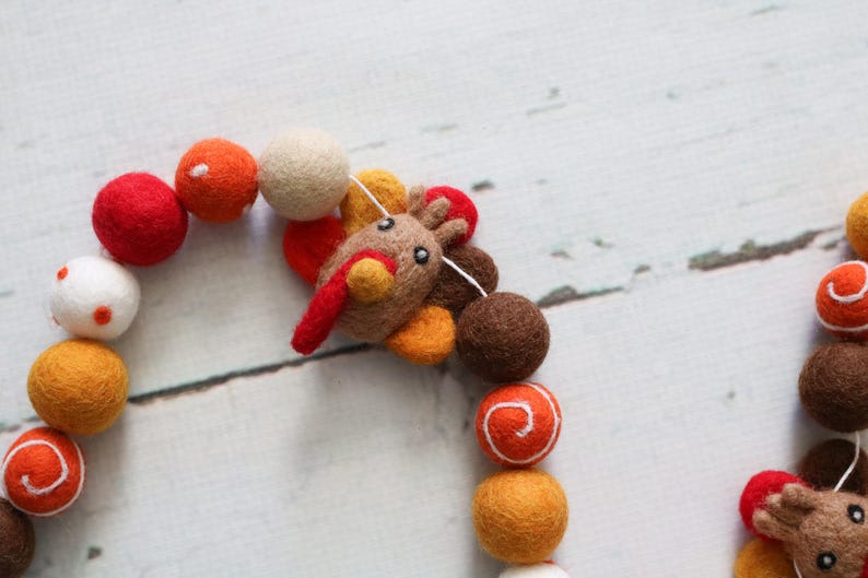 Felt Thanksgiving Banner, Thanksgiving Garland, Turkey Banner, Felt Turkey, Fall Mantle Decor, Turkey Felt Ball Garland, Pom Pom Garland image 3