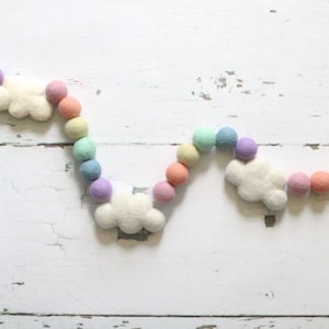 Pastel Rainbow and Clouds Felt Garland, Rainbow Garland, Rainbow Banner, Rainbow Decor, Rainbow Wall Decoration, Bold Rainbow Colors, Pastel