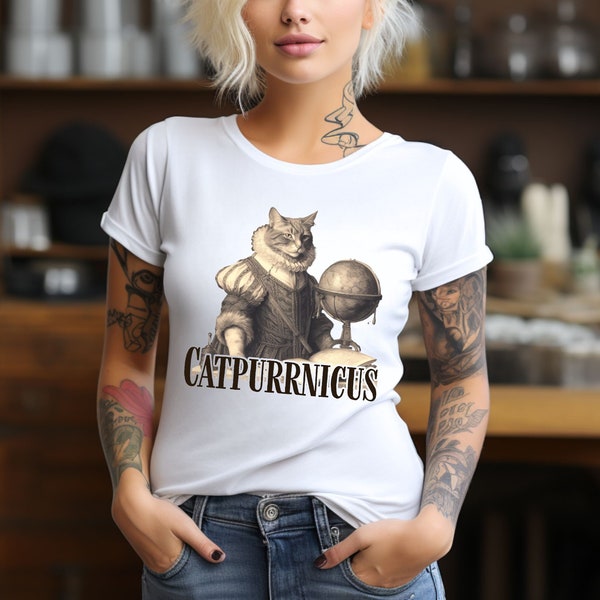 Catpurrnicus Funny Cat Tee. Cat People Animal Portrait Cat Lover Gift Cat As Nicolaus Copernicus Cat Owner Shirt Funny Astronomer Cat Shirt