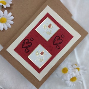 Carte kraft faite main, avec COEURS, avec enveloppe, vierge à l'intérieur