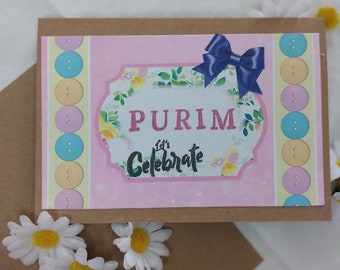 Handmade kraft card, for PURIM, with envelope,blank on the inside.