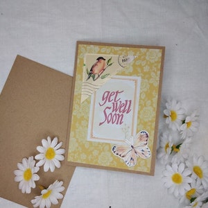 Carte GET WELL BIENTÔT faite à la main, avec enveloppe, vierge à l’intérieur
