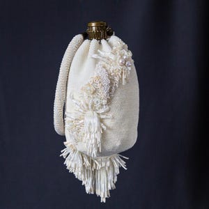 Pearl Designer beaded bridal handbag in Victorian and Art Deco style, beaded clutch pusre,  Crochet bucket bag for wedding or party