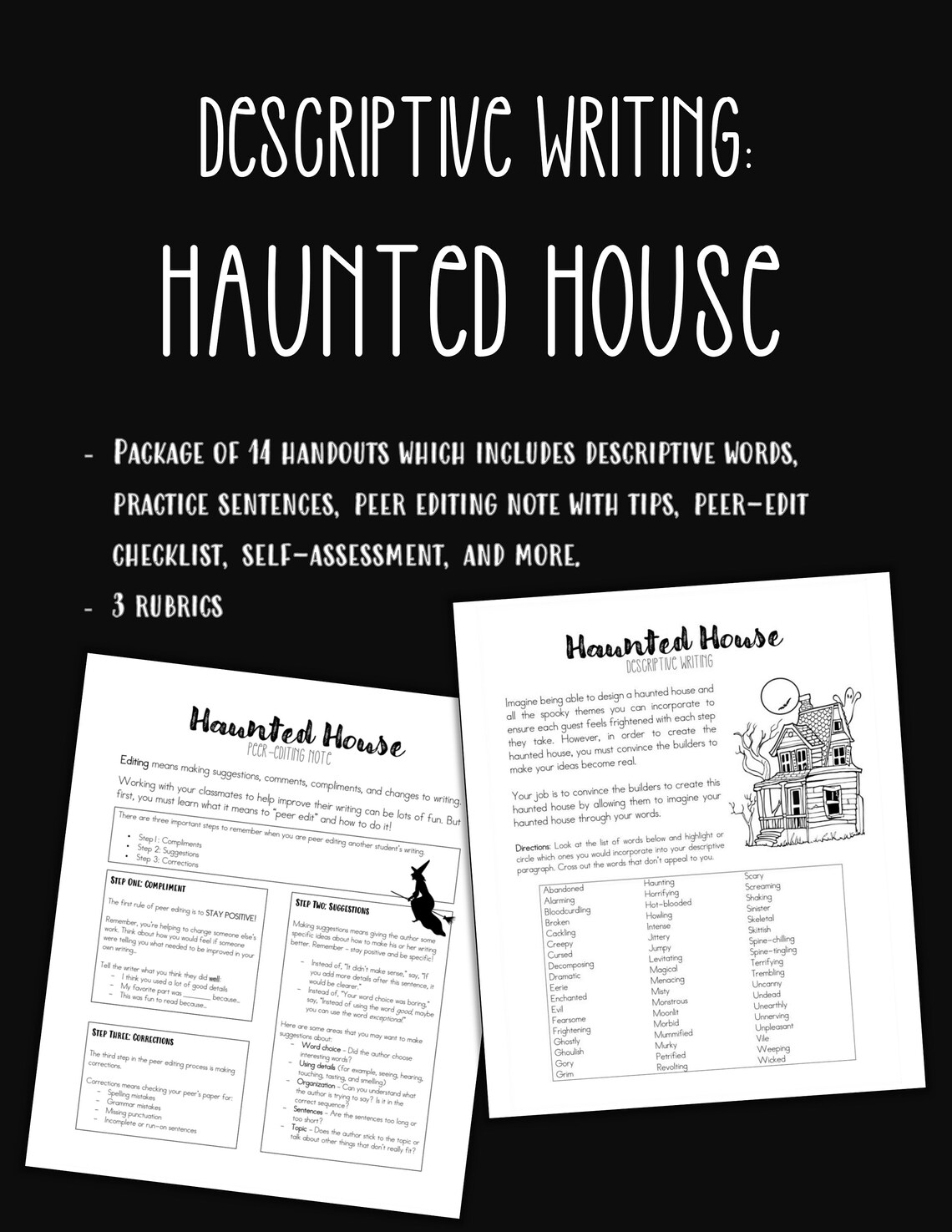 Halloween Descriptive Writing Haunted House With Rubrics Etsy