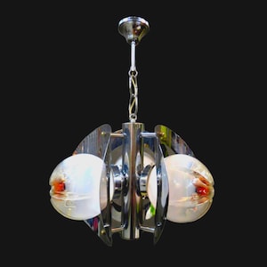 Art Deco Chandelier Italian Design Light Vintage Lamp Glass Amber Color Chrome Modern Lighting Mid Century Nickel Hollywood Regency Murano