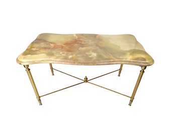 French Coffee Table Brass Onyx Side Table / Hollywood Regency Coffee Table / 1950's Mid Century Home Decor Art Deco
