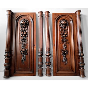 Antique French Hand Carved Walnut Door Panel with columns : Architectural Salvage 1 of 2
