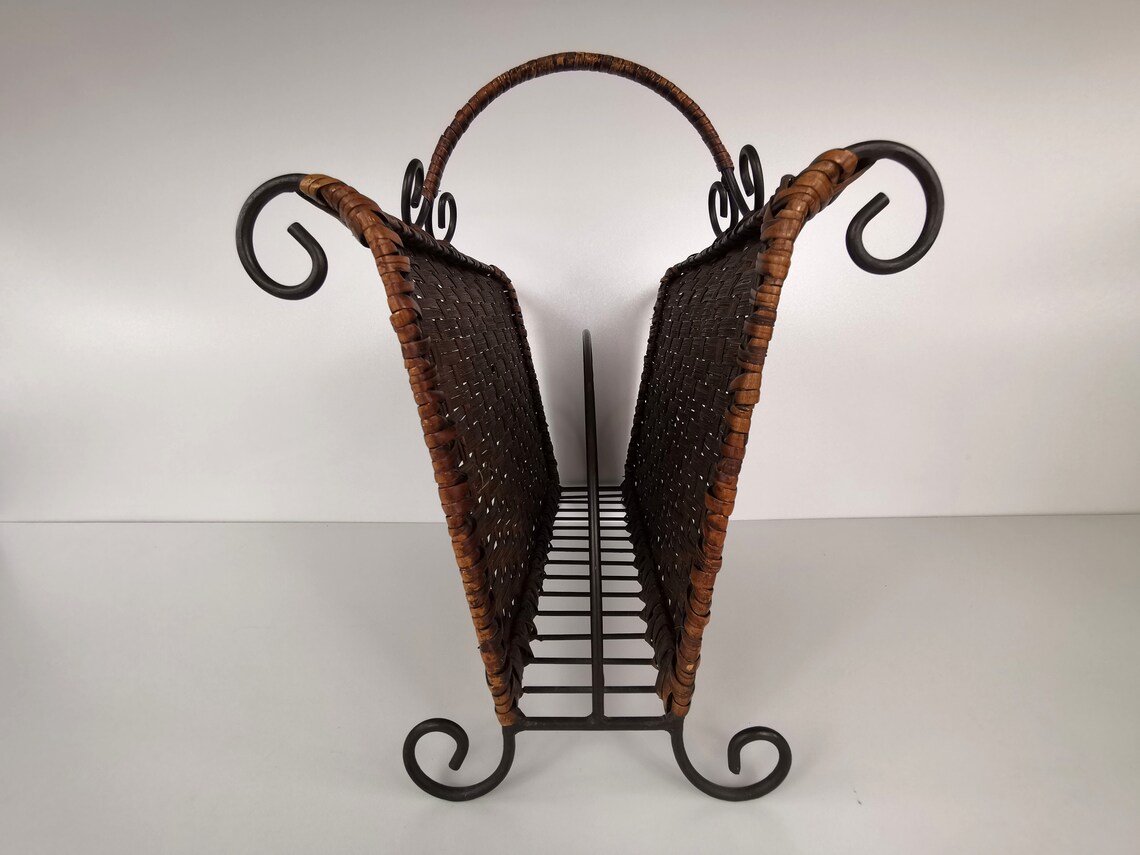 French Vintage Magazine Rack / Mid Century Journal Basket / Hollywood ...