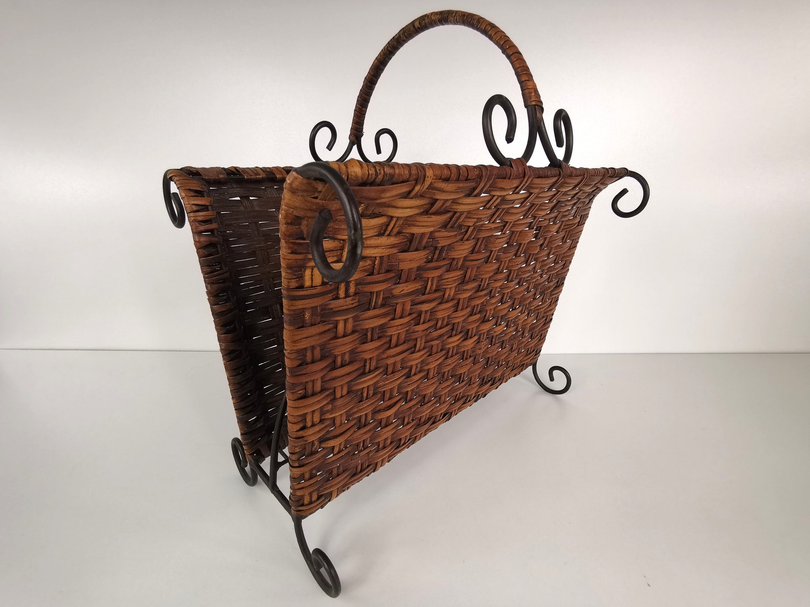 French Vintage Magazine Rack Mid Century Journal Basket Hollywood ...